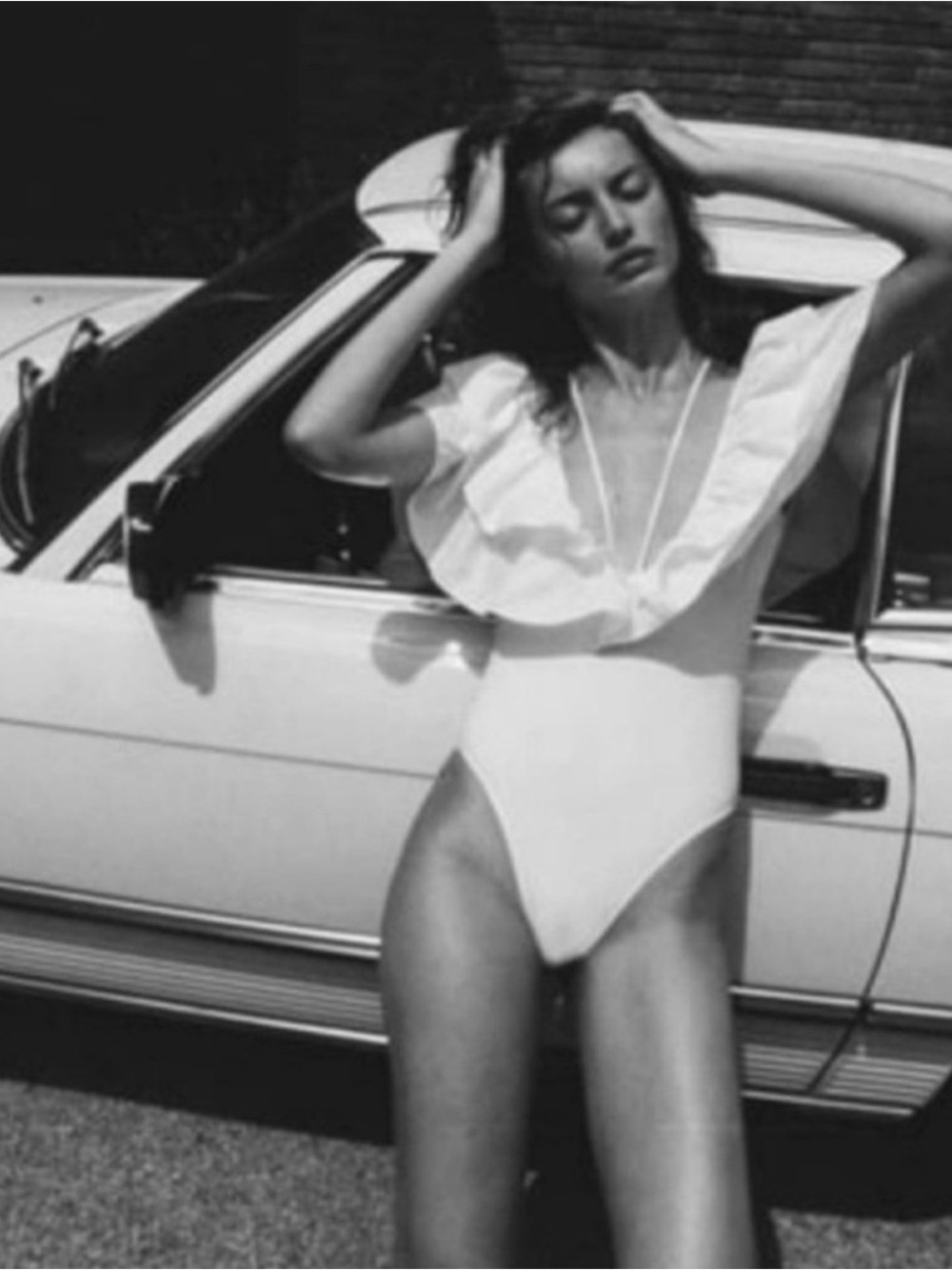 Zara Vintage Retro White Double Ruffle One Piece swim or / Body Suit s M - Picture 1 of 6